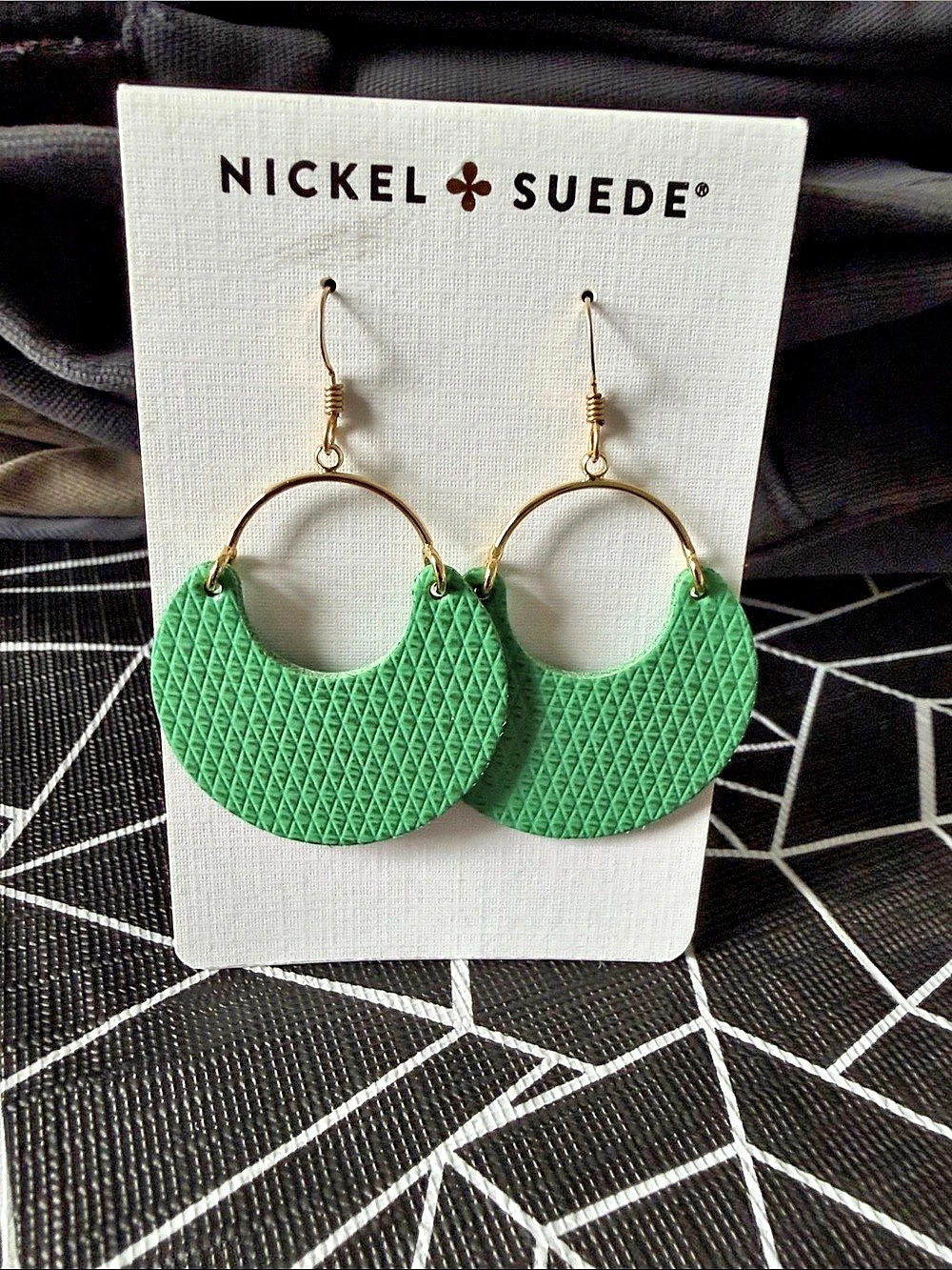 Nickel & Suede Cool Jade Ninas Leather Drop Earrings in Green NWT